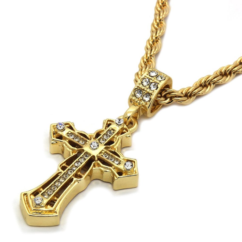 14k Gold Cross 24" Rope Chain + Pendant